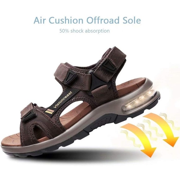 Visionreast leather Men's Brown Sandals with Air Cushion Sole Velcro straps Sz11 - Picture 9 of 12